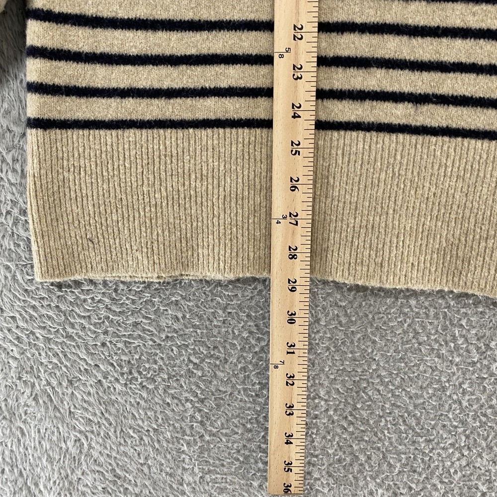 Zara Sweater Womens Medium Beige Collared Striped Button Knit Old Money Pullover - Picture 4 of 13